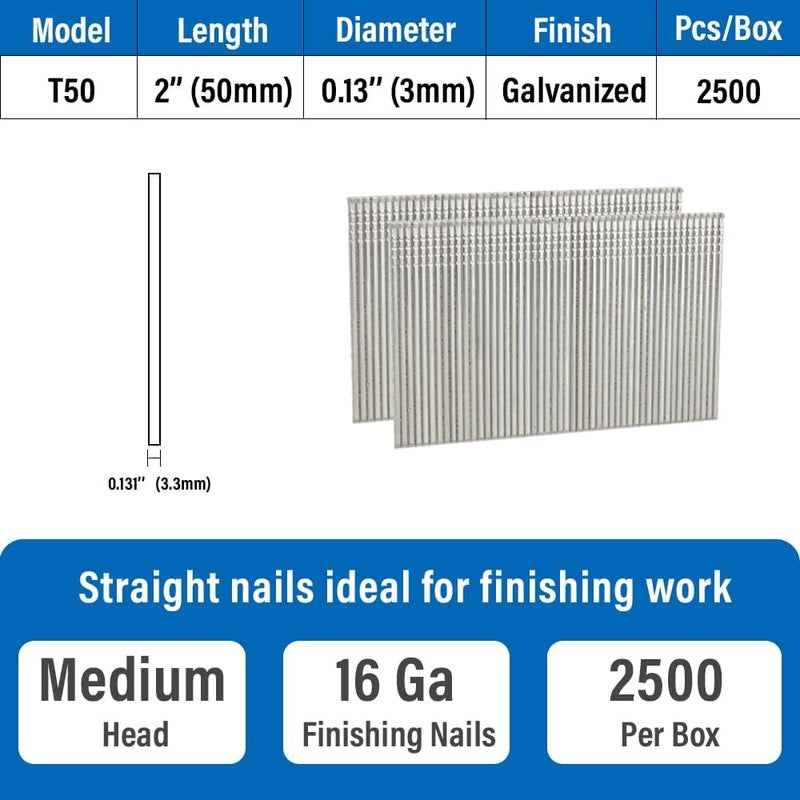 Zeluga 13-516 2'' x 16 Gauge Galvanized Wire Medium Head Finish Nails, 2500/Box - Image 2